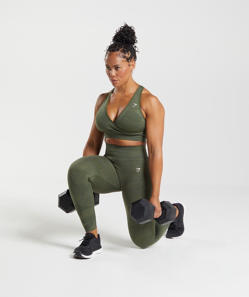 Orange / Olive Women's Gymshark Adapt Camo Seamless Leggings | USA-73695