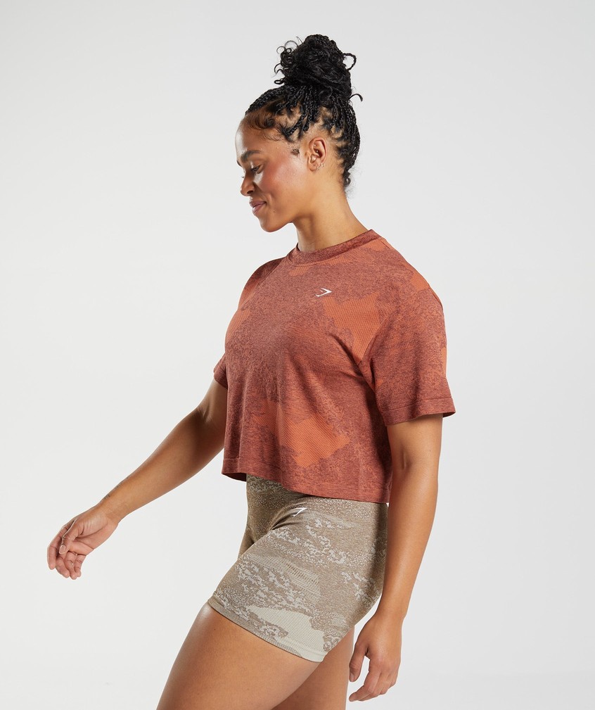 Orange / Red / Pink Brown Women's Gymshark Adapt Camo Seamless Crop Top T-Shirts | USA-79031