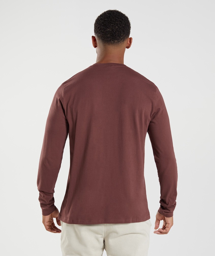 Pink Brown Men's Gymshark Crest Long Sleeve T-Shirts | USA-15293