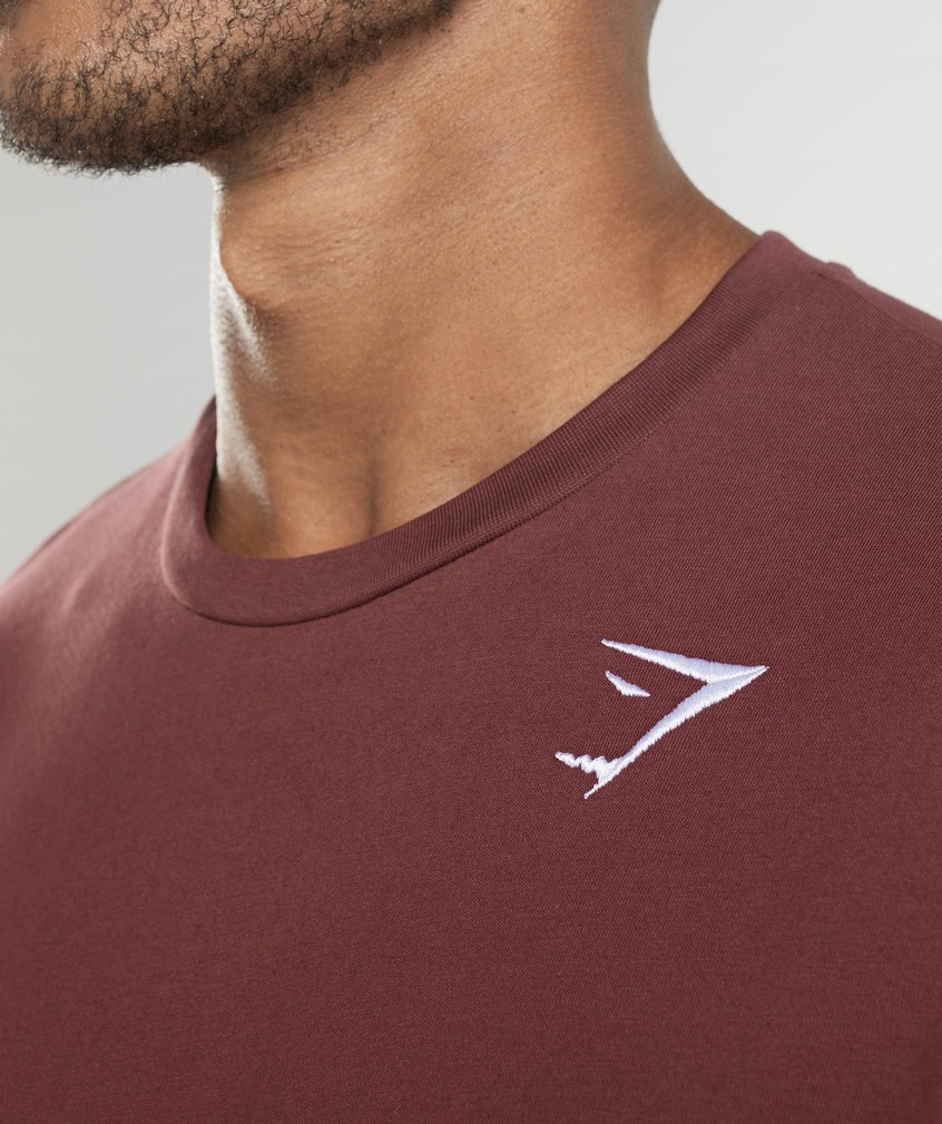 Pink Brown Men's Gymshark Crest Long Sleeve T-Shirts | USA-15293