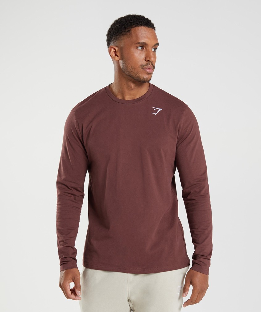 Pink Brown Men\'s Gymshark Crest Long Sleeve T-Shirts | USA-15293