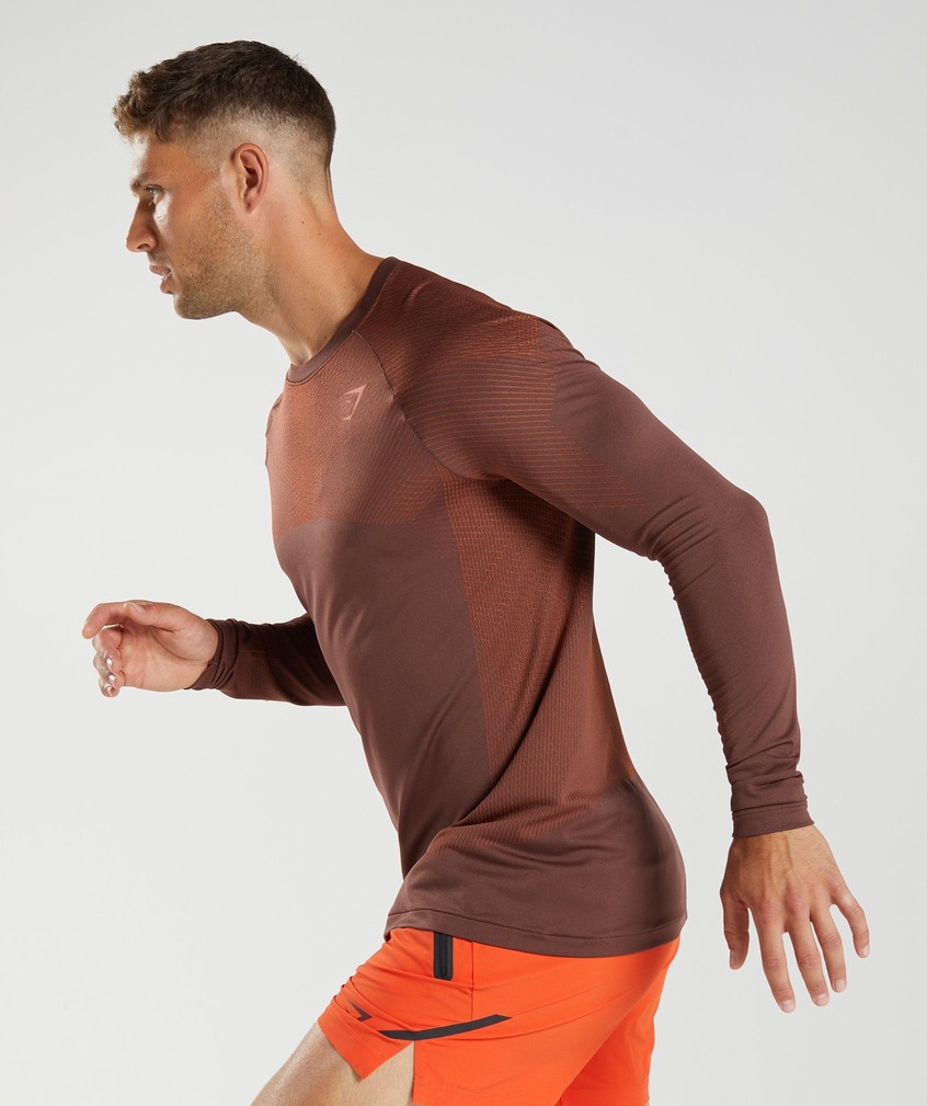 Pink Brown / Red Men's Gymshark Apex Seamless Long Sleeve T-Shirts | USA-68159