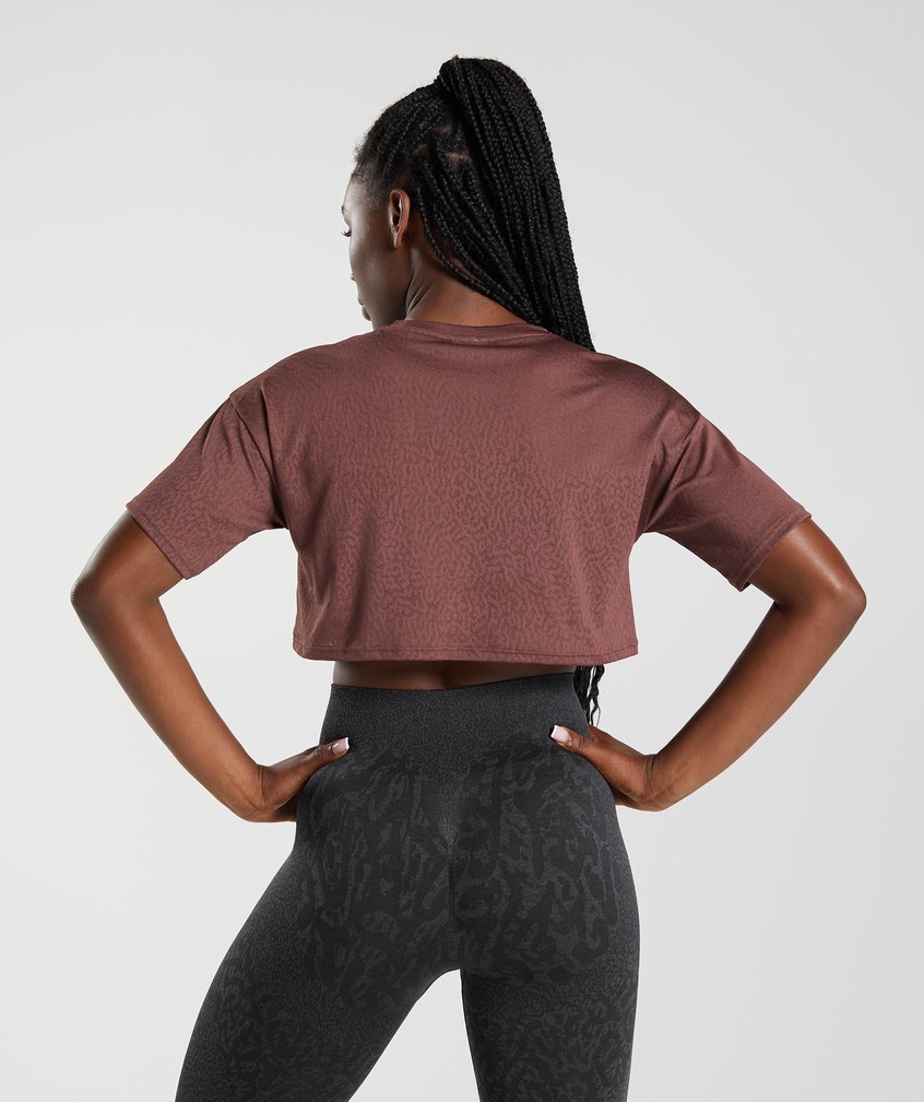 Pink Brown Women's Gymshark Adapt Animal Seamless Crop Top T-Shirts | USA-95738