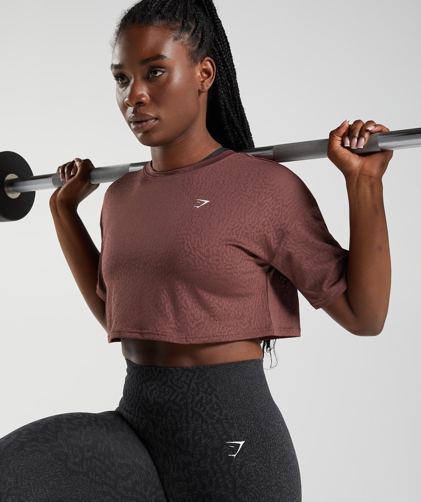 Pink Brown Women's Gymshark Adapt Animal Seamless Crop Top T-Shirts | USA-95738