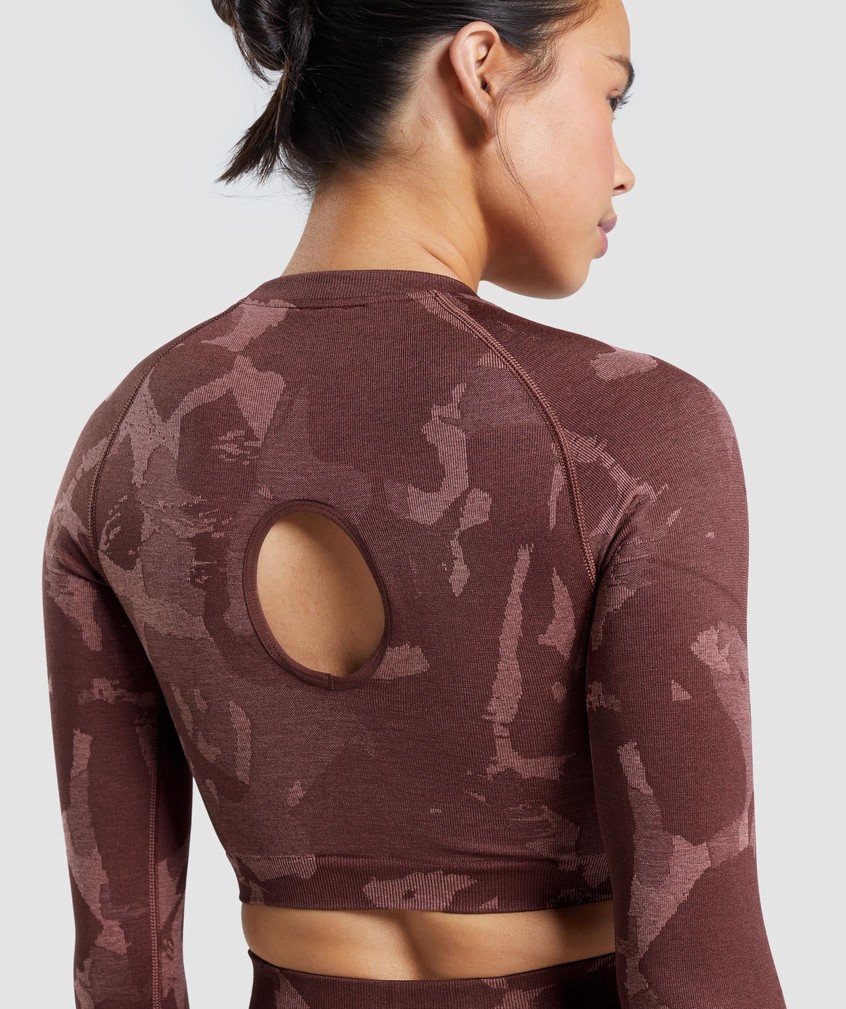 Pink Brown Women's Gymshark Adapt Camo Seamless Long Sleeve Crop Top T-Shirts | USA-75398