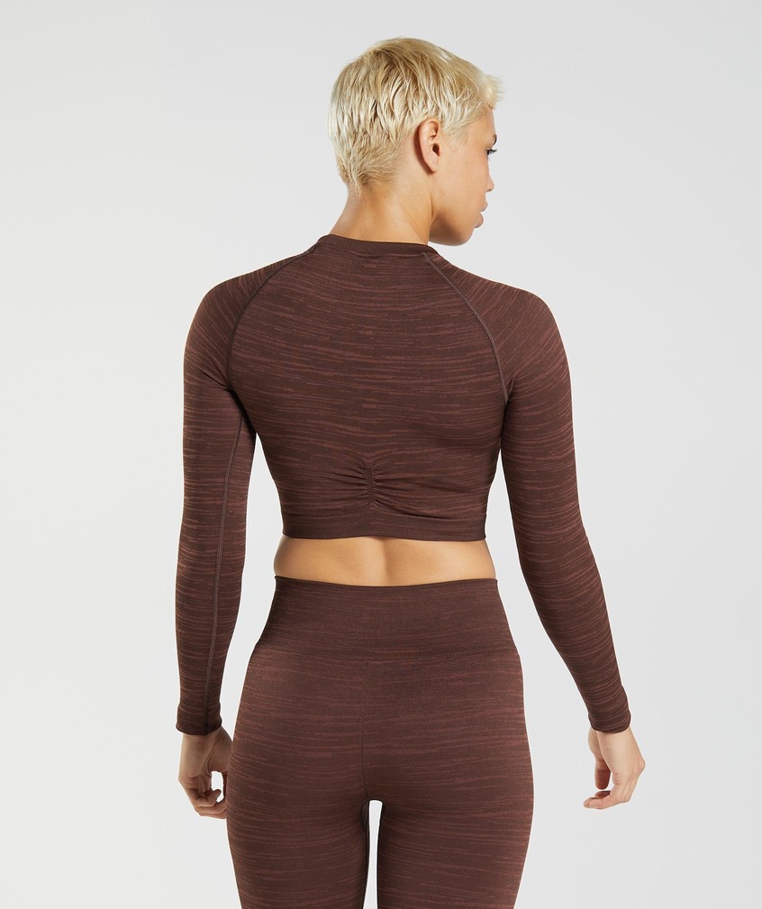 Pink Brown Women's Gymshark Adapt Marl Seamless Long Sleeve Crop Top T-Shirts | USA-31604