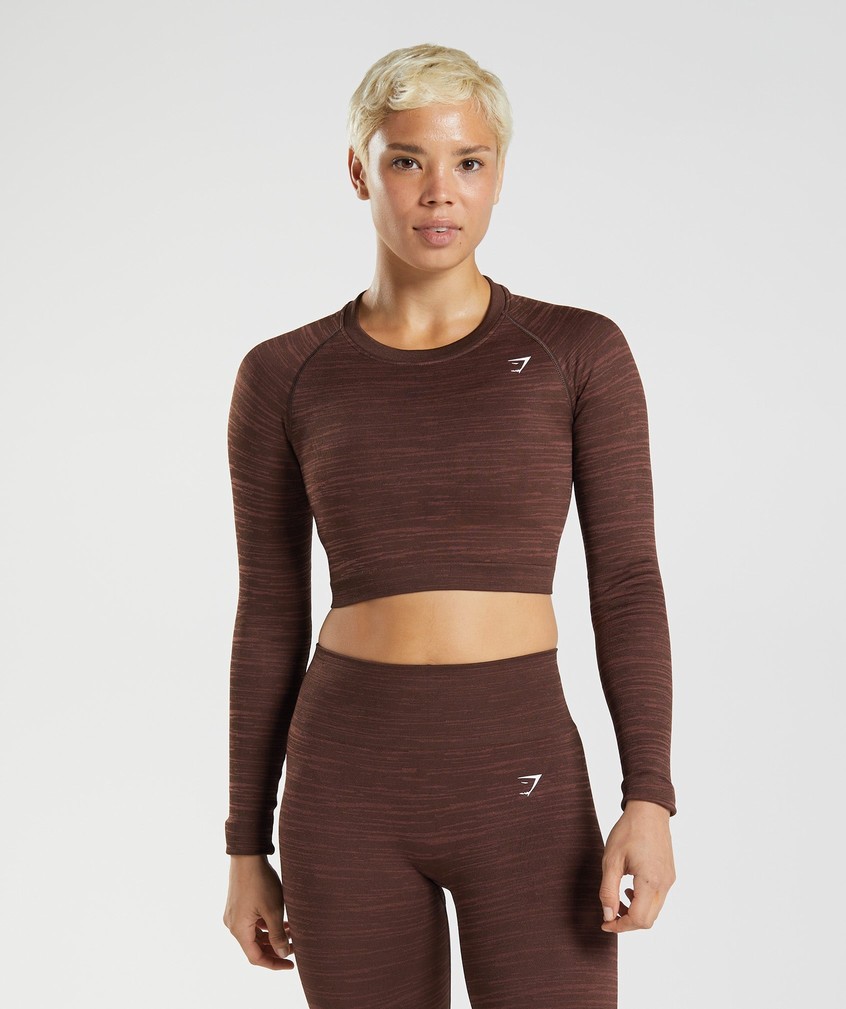 Pink Brown Women\'s Gymshark Adapt Marl Seamless Long Sleeve Crop Top T-Shirts | USA-31604