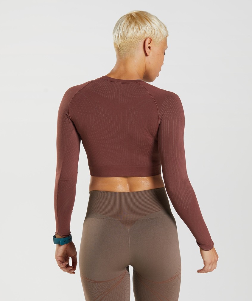 Pink Brown Women's Gymshark Apex Seamless Crop Top T-Shirts | USA-09142