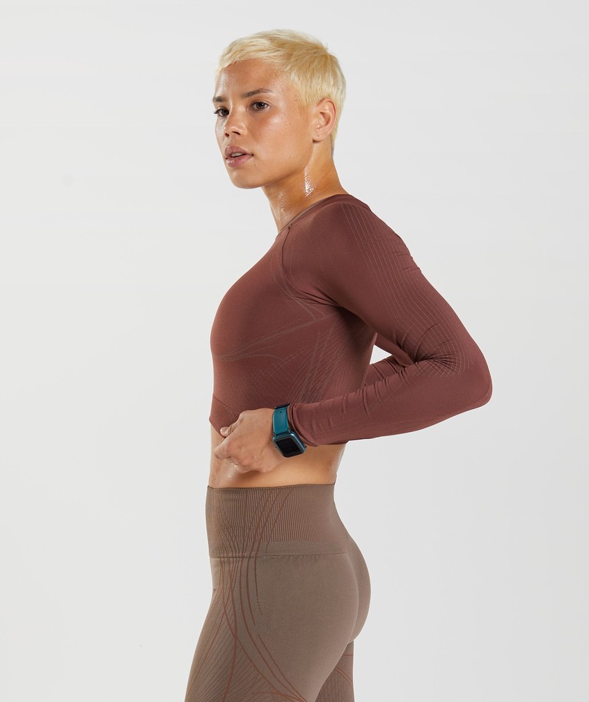 Pink Brown Women's Gymshark Apex Seamless Crop Top T-Shirts | USA-09142