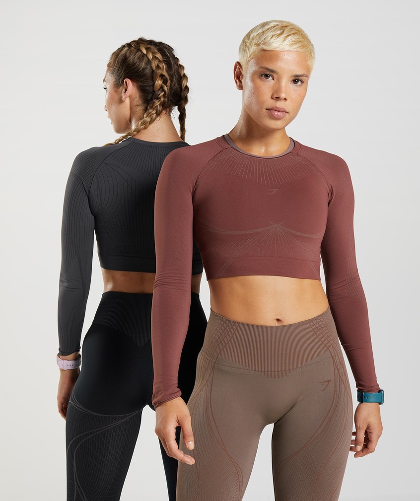 Pink Brown Women's Gymshark Apex Seamless Crop Top T-Shirts | USA-09142