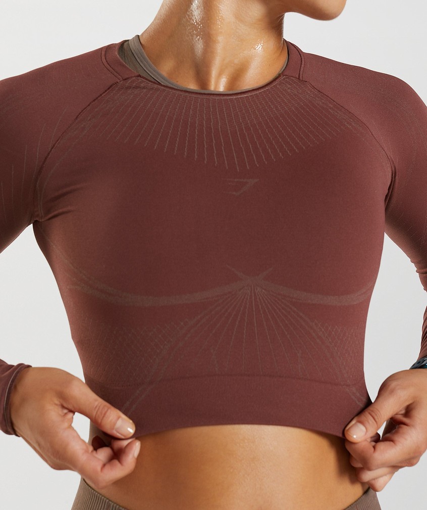 Pink Brown Women's Gymshark Apex Seamless Crop Top T-Shirts | USA-09142