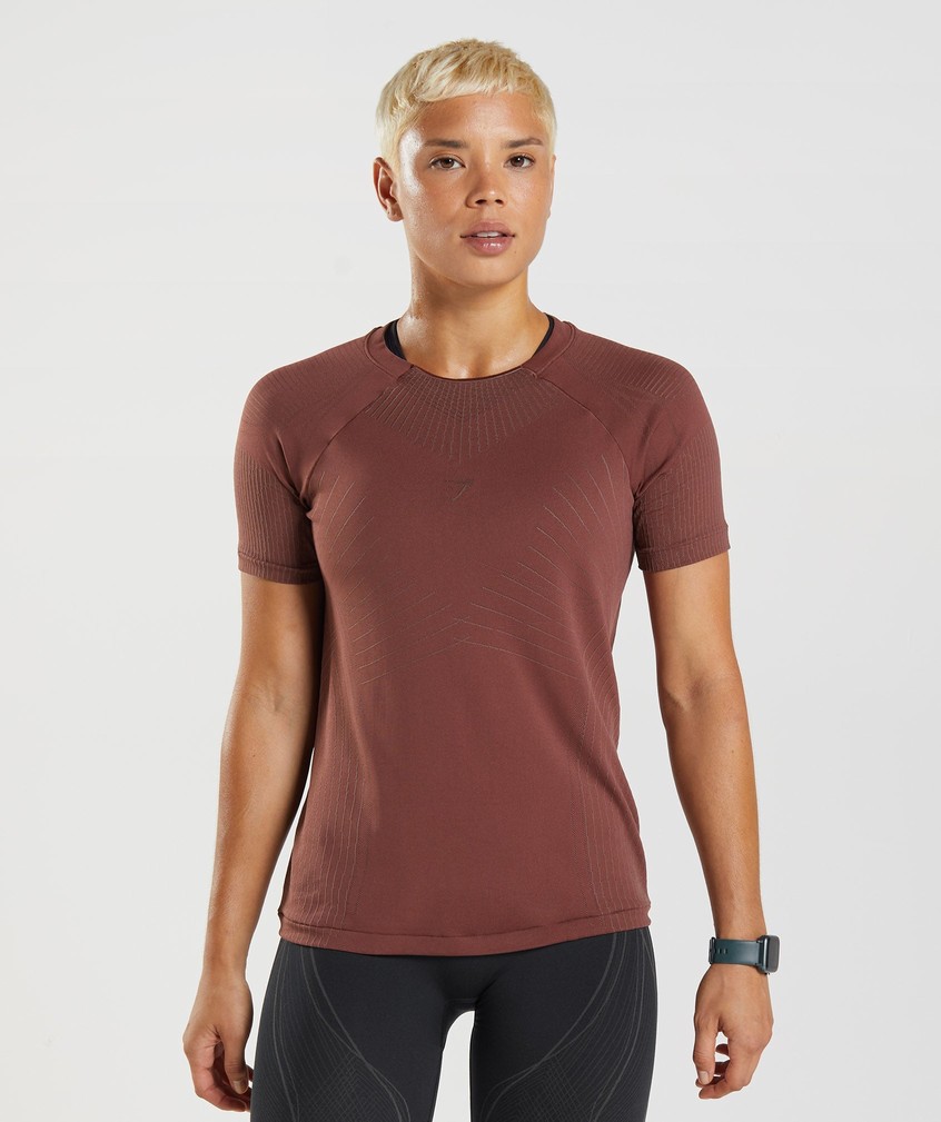 Pink Brown Women\'s Gymshark Apex Seamless Top T-Shirts | USA-19426