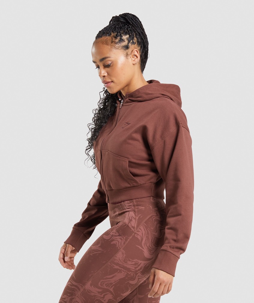 Pink Brown Women's Gymshark GS Power Cropped Zip Hoodie | USA-78594