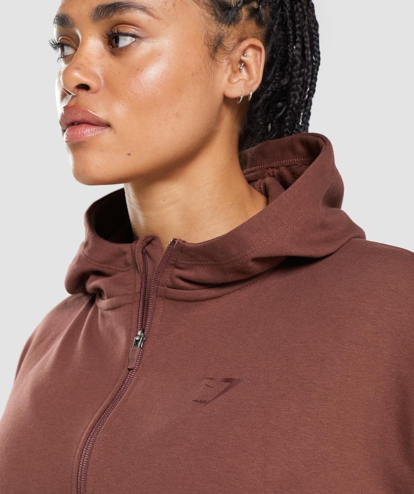 Pink Brown Women's Gymshark GS Power Cropped Zip Hoodie | USA-78594