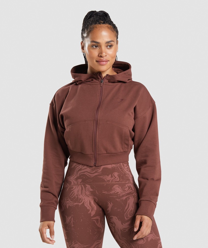 Pink Brown Women\'s Gymshark GS Power Cropped Zip Hoodie | USA-78594