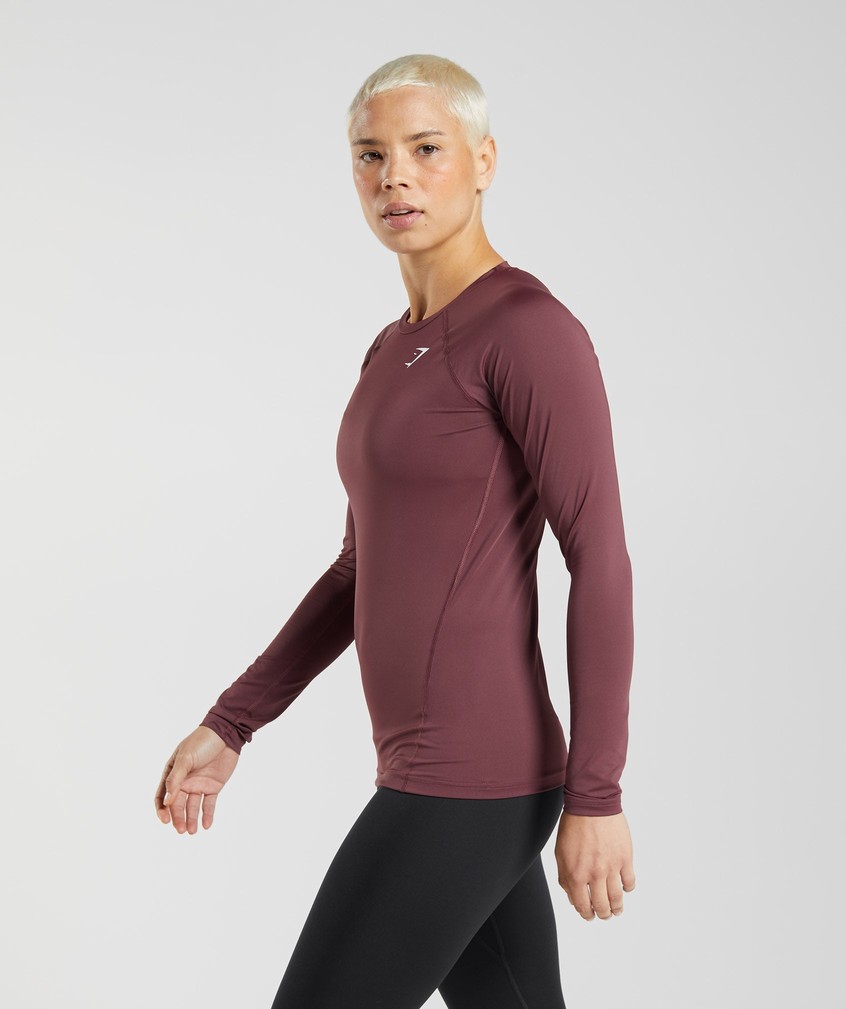 Pink Brown Women's Gymshark Training Baselayer Long Sleeve Top T-Shirts | USA-74198