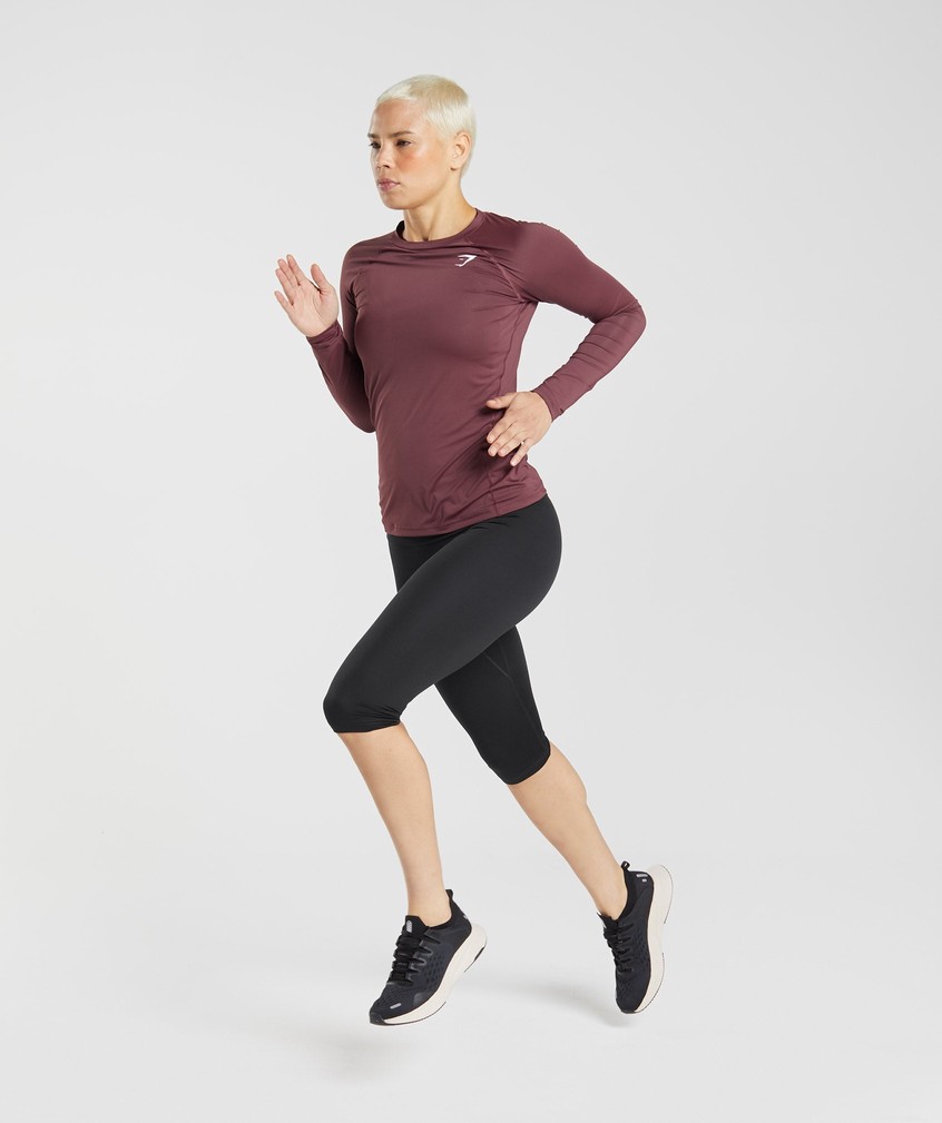 Pink Brown Women's Gymshark Training Baselayer Long Sleeve Top T-Shirts | USA-74198