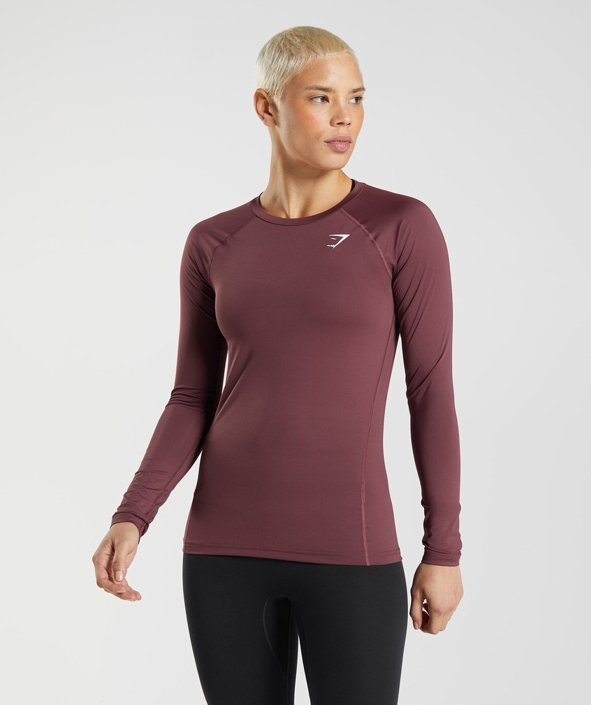 Pink Brown Women\'s Gymshark Training Baselayer Long Sleeve Top T-Shirts | USA-74198