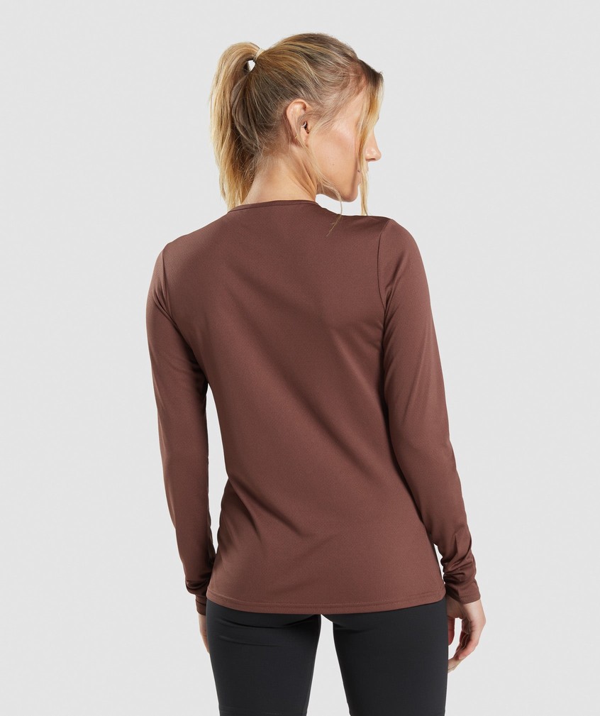 Pink Brown Women's Gymshark Training Long Sleeve Top T-Shirts | USA-53406