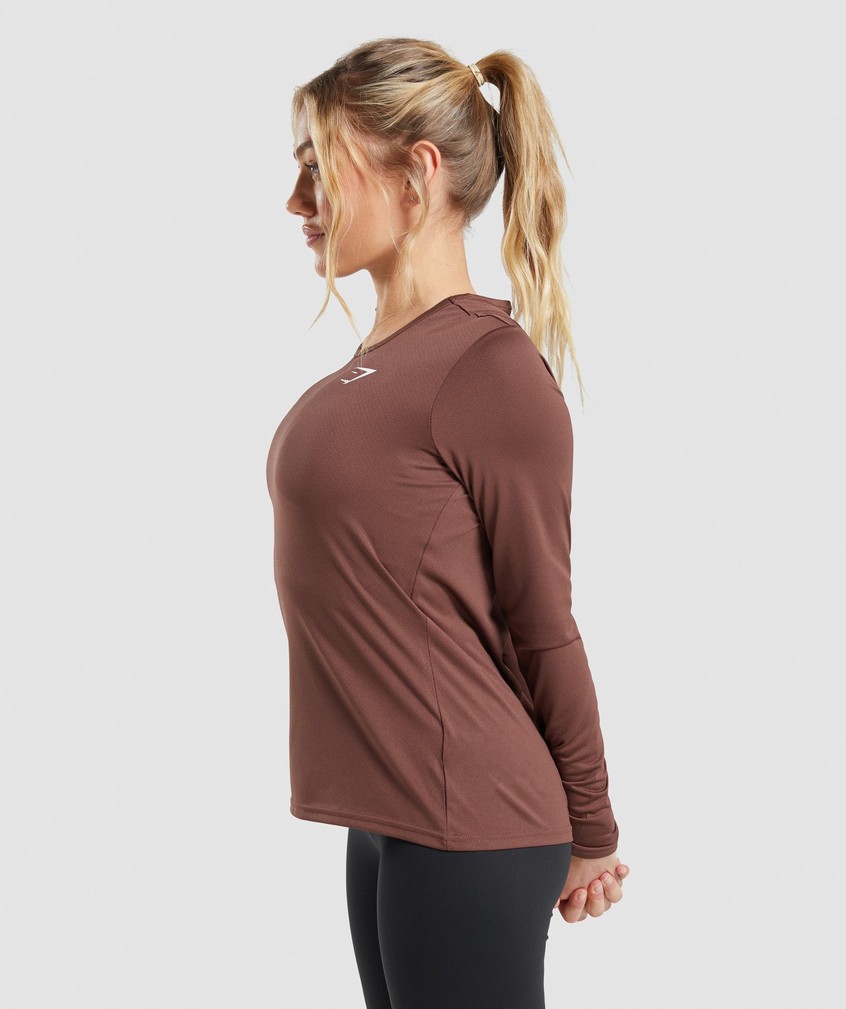 Pink Brown Women's Gymshark Training Long Sleeve Top T-Shirts | USA-53406