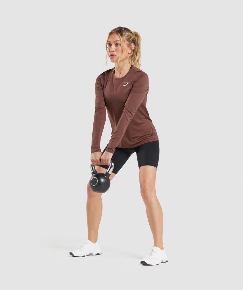 Pink Brown Women's Gymshark Training Long Sleeve Top T-Shirts | USA-53406