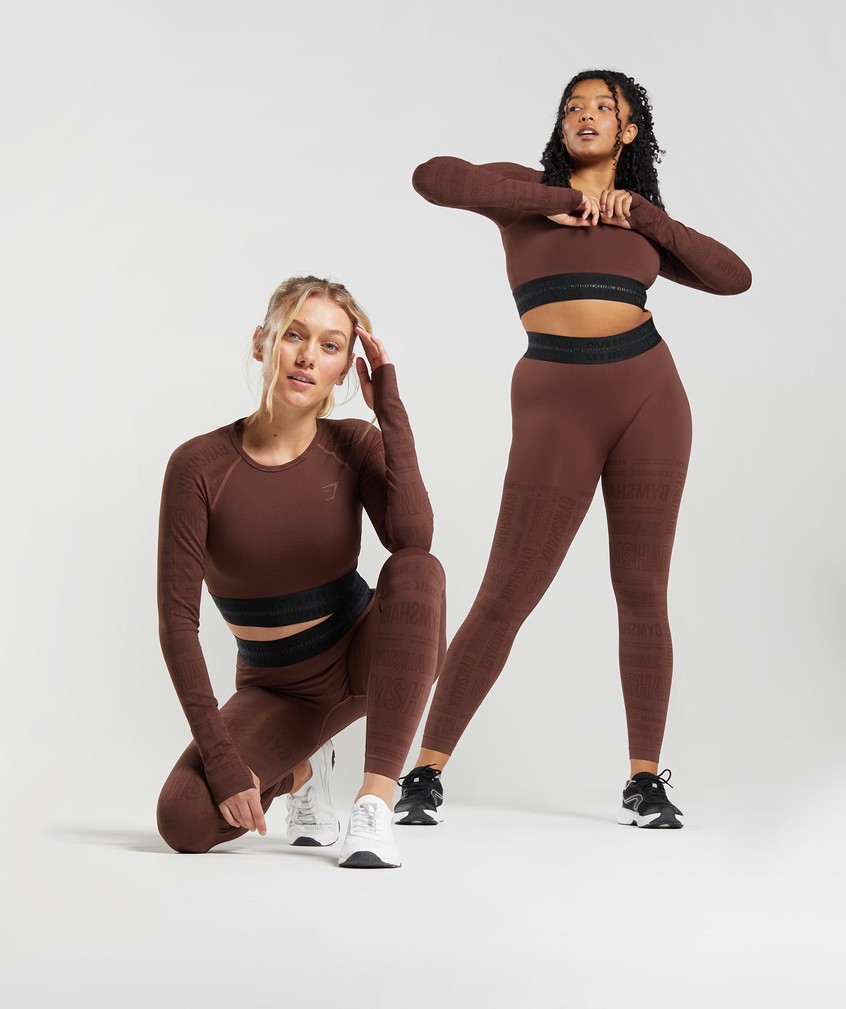 Pink Brown Women's Gymshark Vision Long Sleeve Crop Top T-Shirts | USA-13274