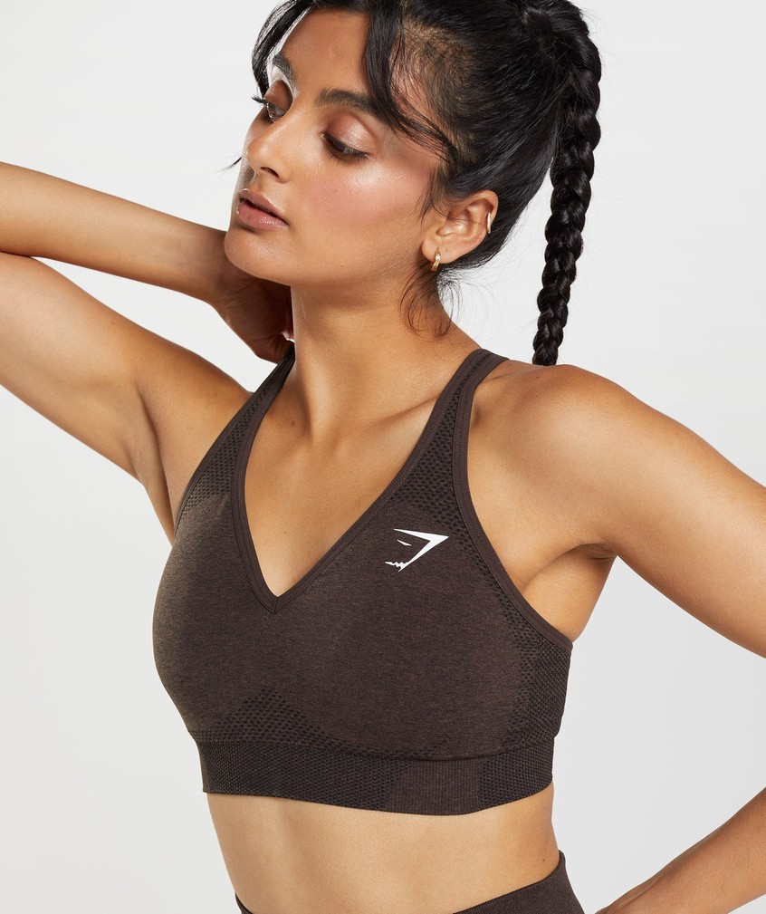 Pink Brown Women's Gymshark Vital Seamless 2.0 V Neck Sports Bra | USA-20158