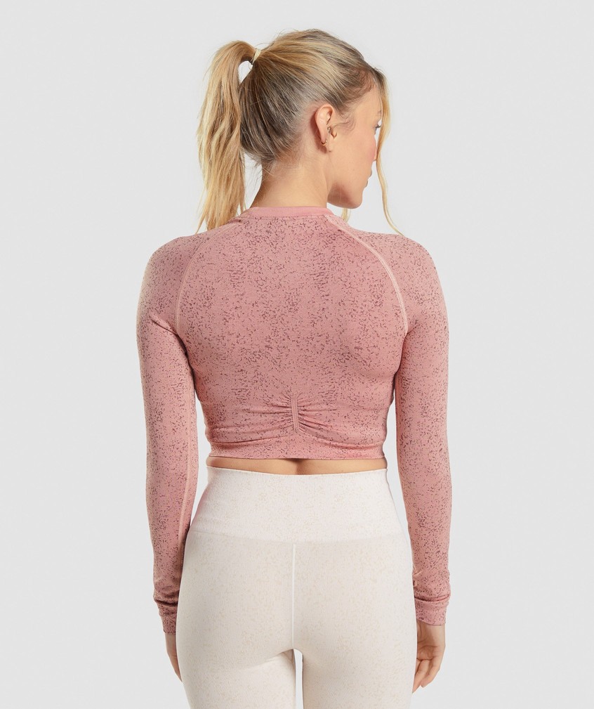 Pink Women's Gymshark Adapt Fleck Seamless Long Sleeve Crop Top T-Shirts | USA-84732