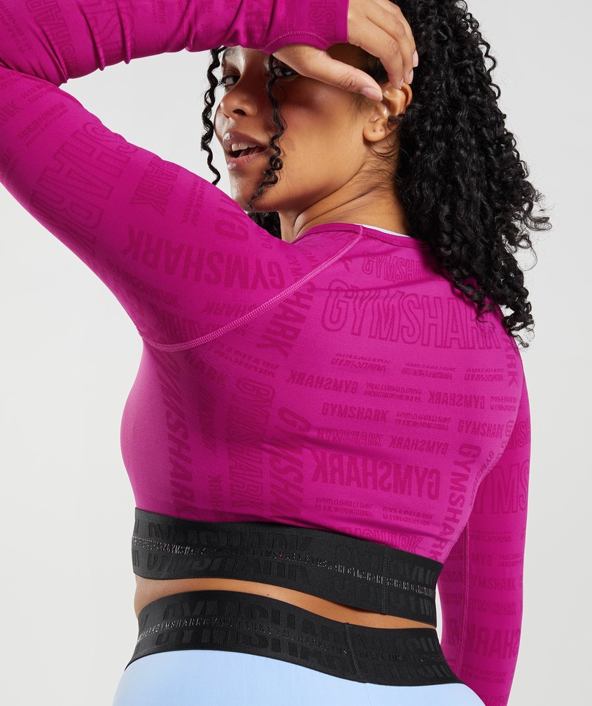 Pink Women's Gymshark Vision Long Sleeve Crop Top T-Shirts | USA-03142