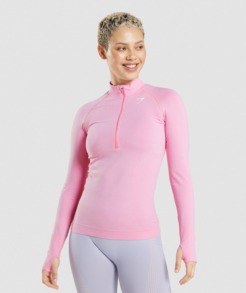 Pink Women\'s Gymshark Vital Seamless 2.0 1/2 Zip Pullover | USA-18270