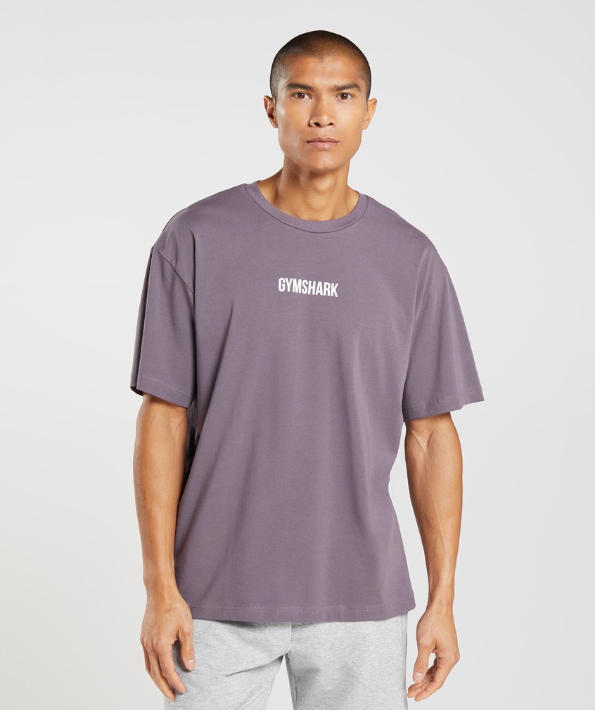 Purple Men's Gymshark Outline Oversized T-Shirts | USA-24197