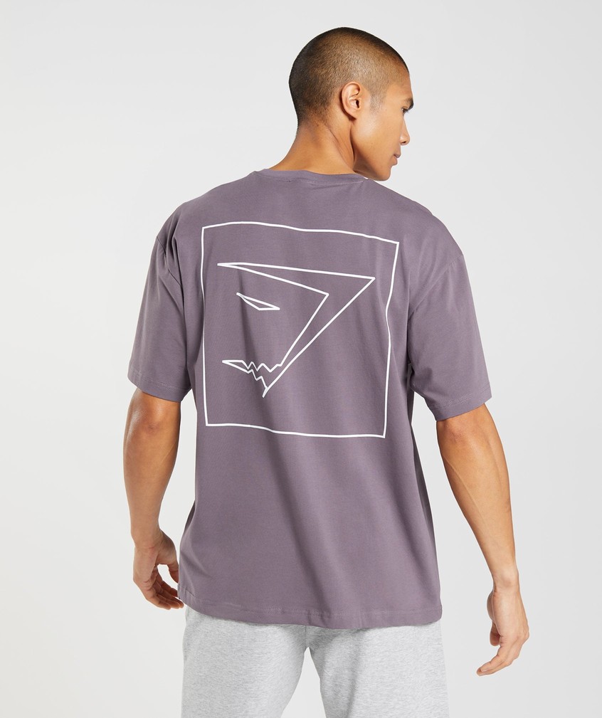 Purple Men\'s Gymshark Outline Oversized T-Shirts | USA-24197