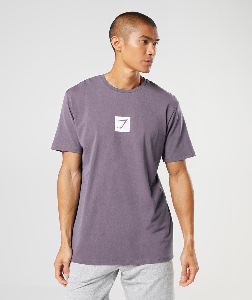 Purple Men\'s Gymshark Outline T-Shirts | USA-50316