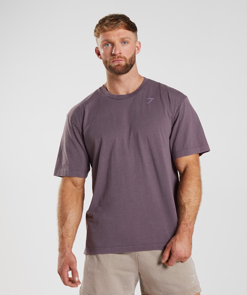 Purple Men's Gymshark Power Washed T-Shirts | USA-07841