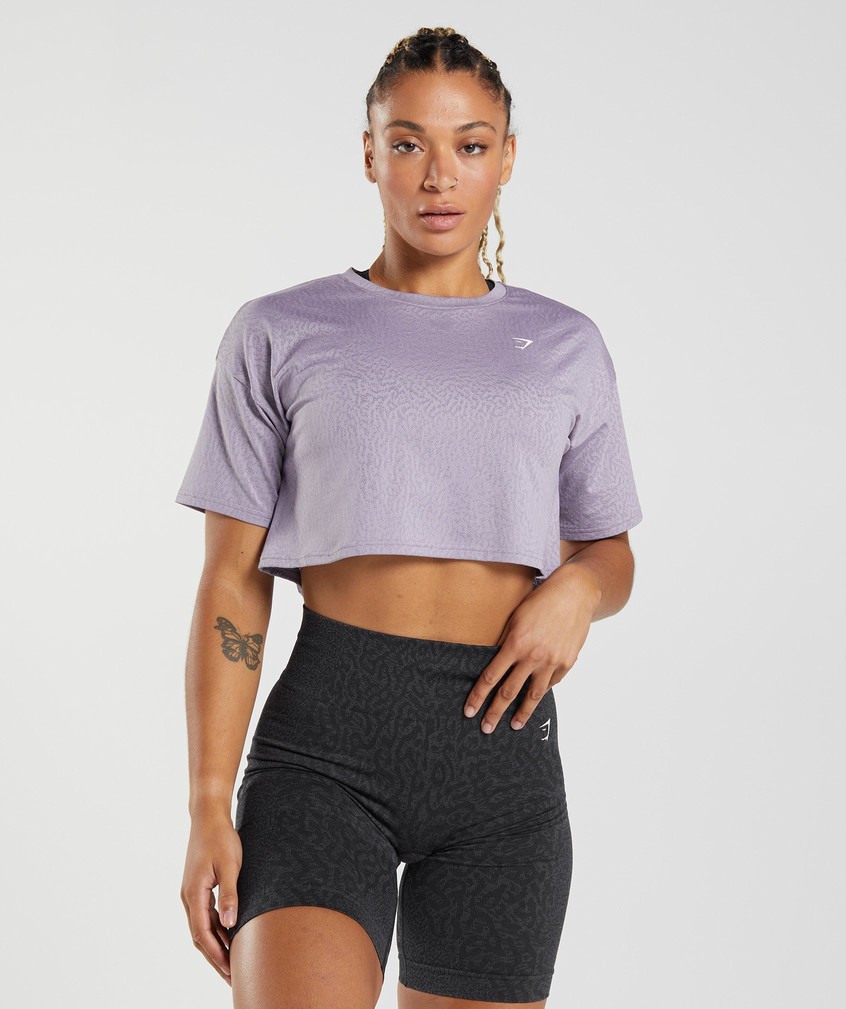 Purple Women\'s Gymshark Adapt Animal Seamless Crop Top T-Shirts | USA-43062