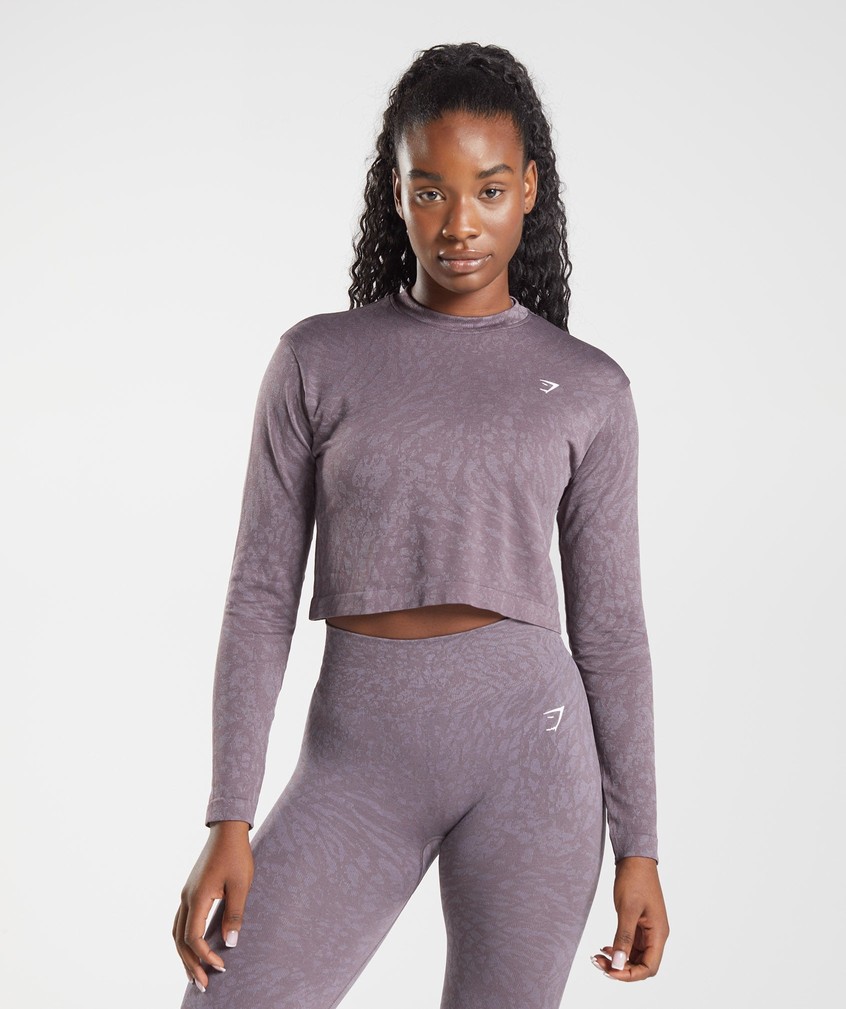 Purple Women\'s Gymshark Adapt Animal Seamless Long Sleeve Top T-Shirts | USA-82097