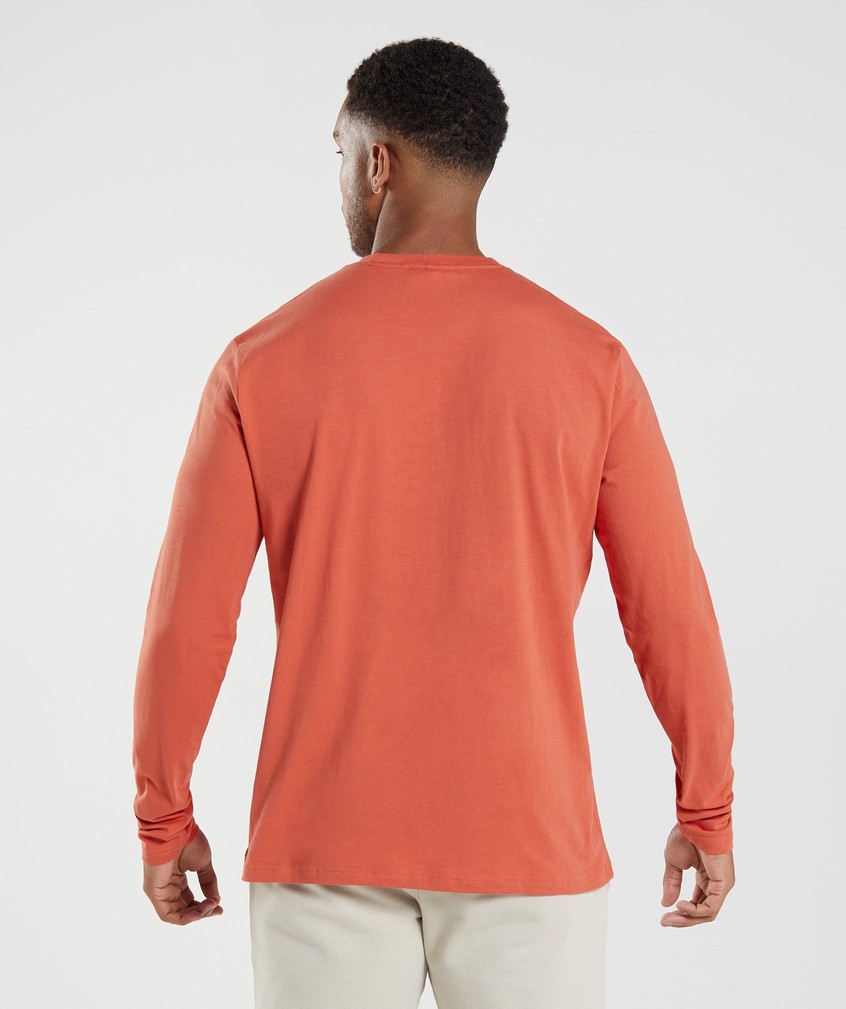 Red Men's Gymshark Crest Long Sleeve T-Shirts | USA-03675