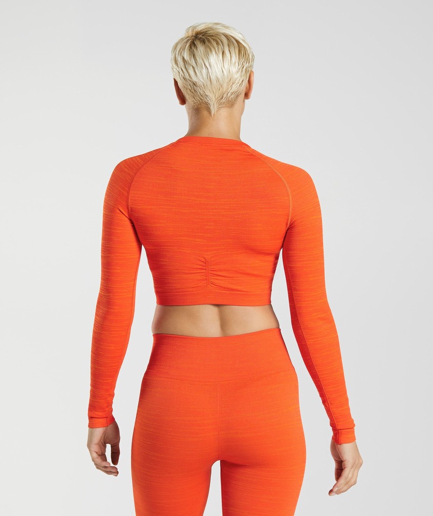 Red / Orange Women's Gymshark Adapt Marl Seamless Long Sleeve Crop Top T-Shirts | USA-63574