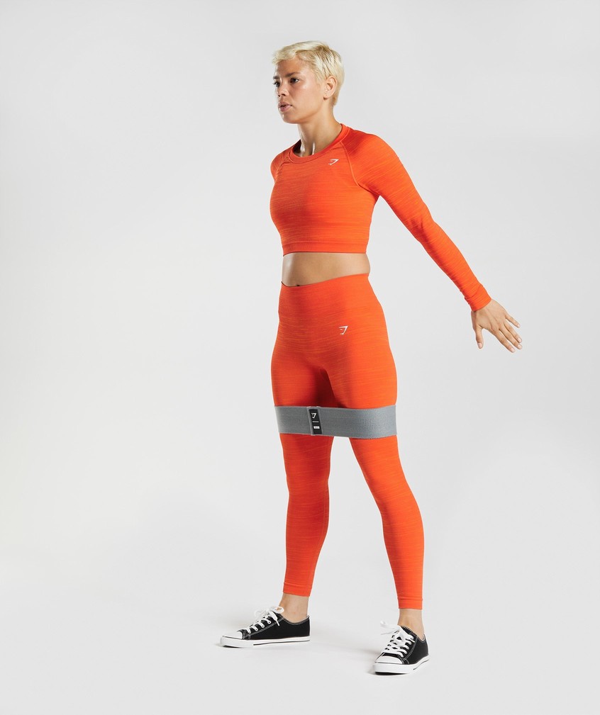 Red / Orange Women's Gymshark Adapt Marl Seamless Long Sleeve Crop Top T-Shirts | USA-63574