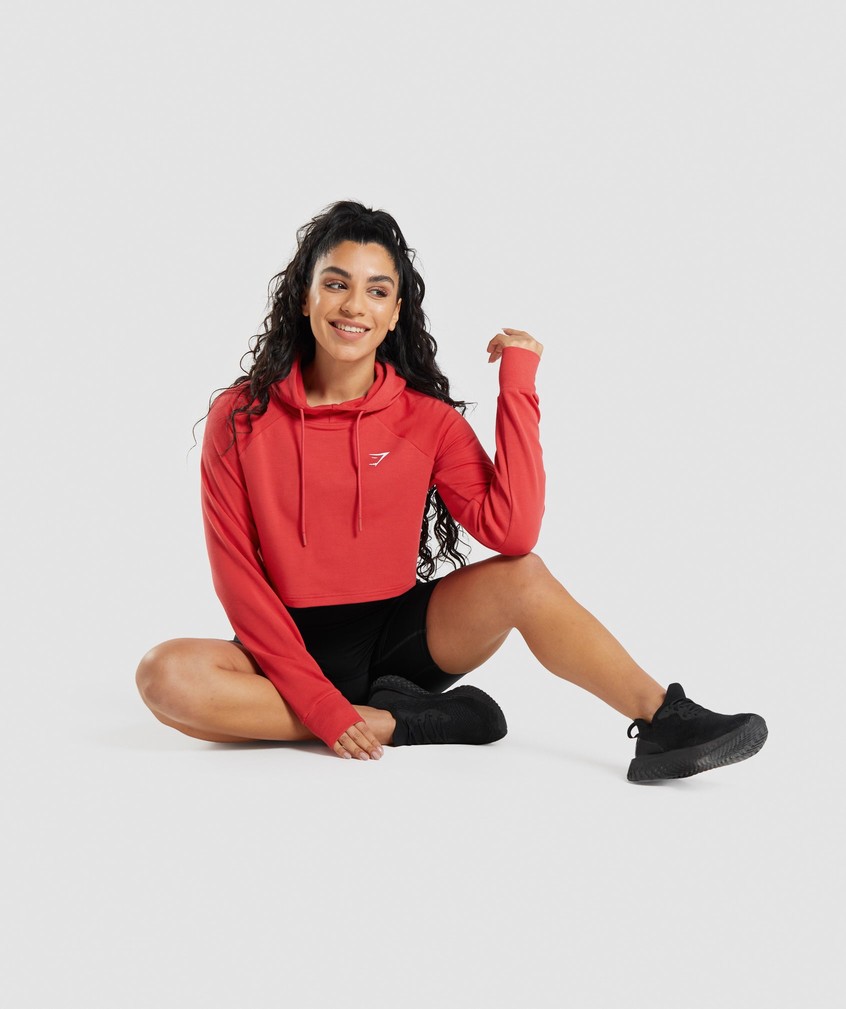 Red Women's Gymshark Training Cropped Hoodie | USA-81537