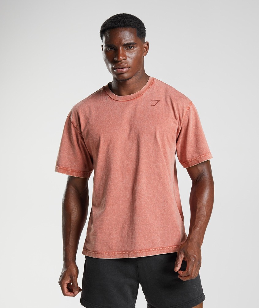 Rose Brown Men's Gymshark Power Washed T-Shirts | USA-74238