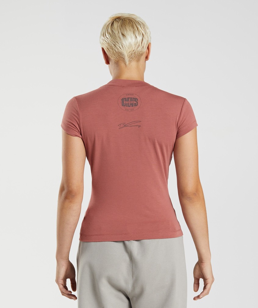 Rose Brown Women's Gymshark GS10 Year Body Fit T-Shirts | USA-39861