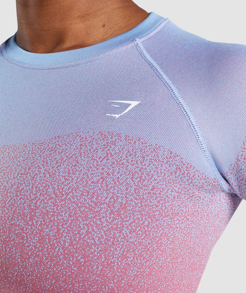 Rose Pink / Light Blue Women's Gymshark Adapt Ombre Seamless Long Sleeve Crop Top T-Shirts | USA-32754