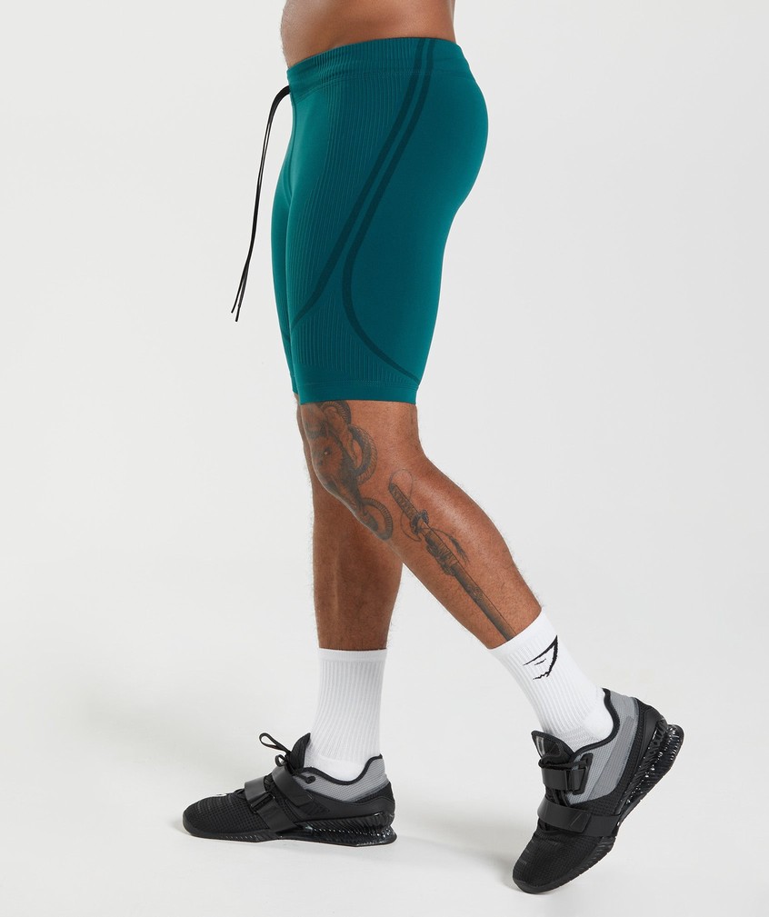 Turquoise / Black Men's Gymshark 315 Seamless 1/2 Shorts | USA-50762