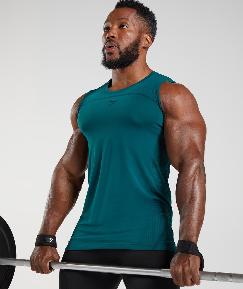 Turquoise / Black Men's Gymshark 315 Seamless Tank | USA-67230