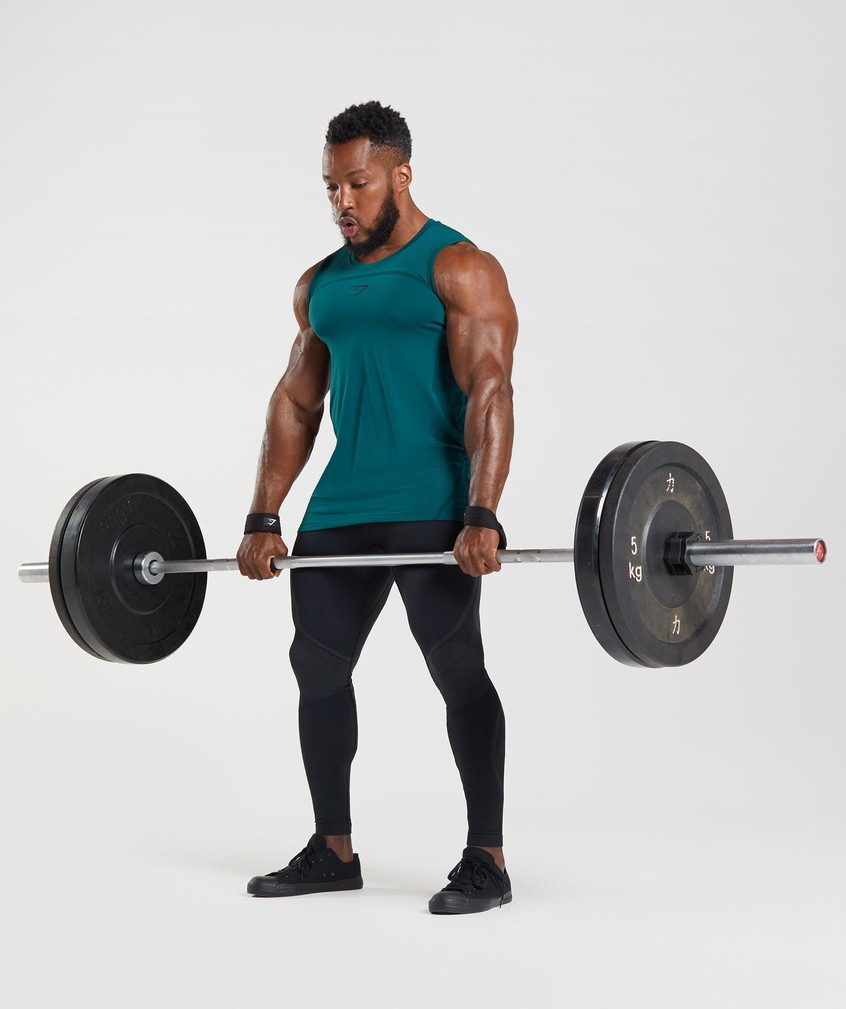 Turquoise / Black Men's Gymshark 315 Seamless Tank | USA-67230