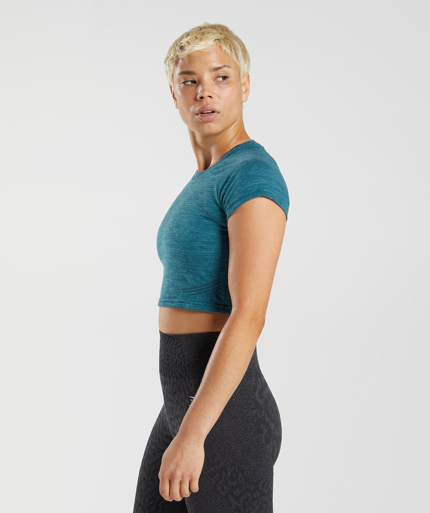 Turquoise / Blue Women's Gymshark 315 Crop Top T-Shirts | USA-10829