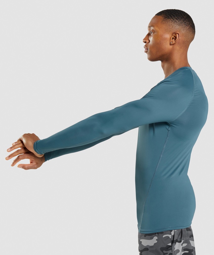 Turquoise Men's Gymshark Element Baselayer Long Sleeve T-Shirts | USA-26301