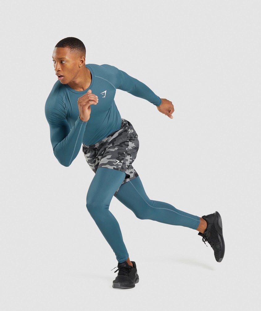 Turquoise Men's Gymshark Element Baselayer Long Sleeve T-Shirts | USA-26301