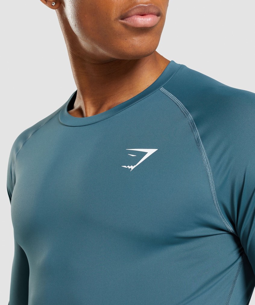 Turquoise Men's Gymshark Element Baselayer Long Sleeve T-Shirts | USA-26301